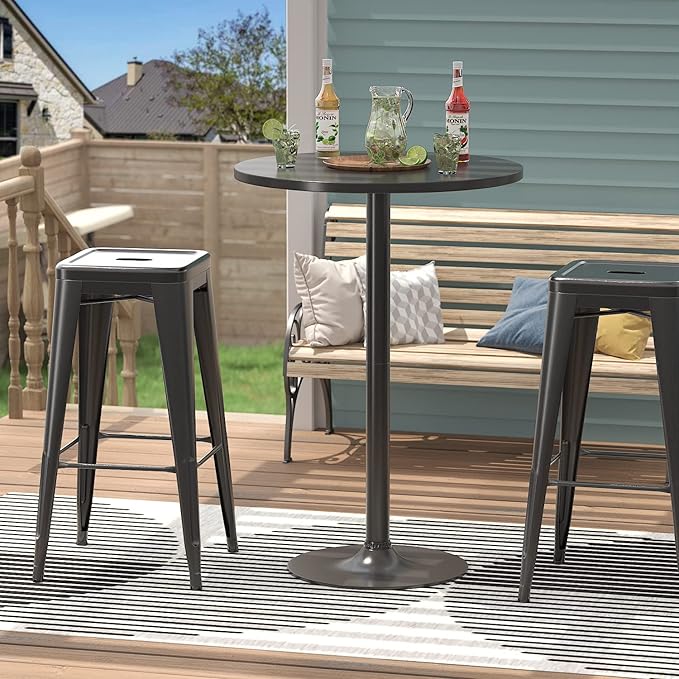 Furmax Bistro Pub Table Round Bar Height Cocktail Table for Home Bar, Small Round Bar Tables for Party, Dining Room, Living Room and Wedding, Metal Base MDF Top Obsidian, 40.6 Inch Height (1, Black-1)