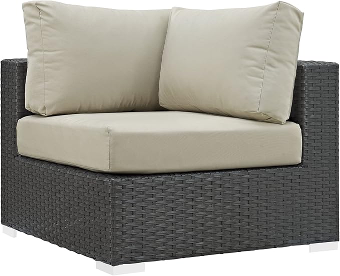 Modway EEI-1856-CHC-BEI Sojourn Wicker Rattan Outdoor Patio Coffee Table, Corner, Canvas Antique Beige