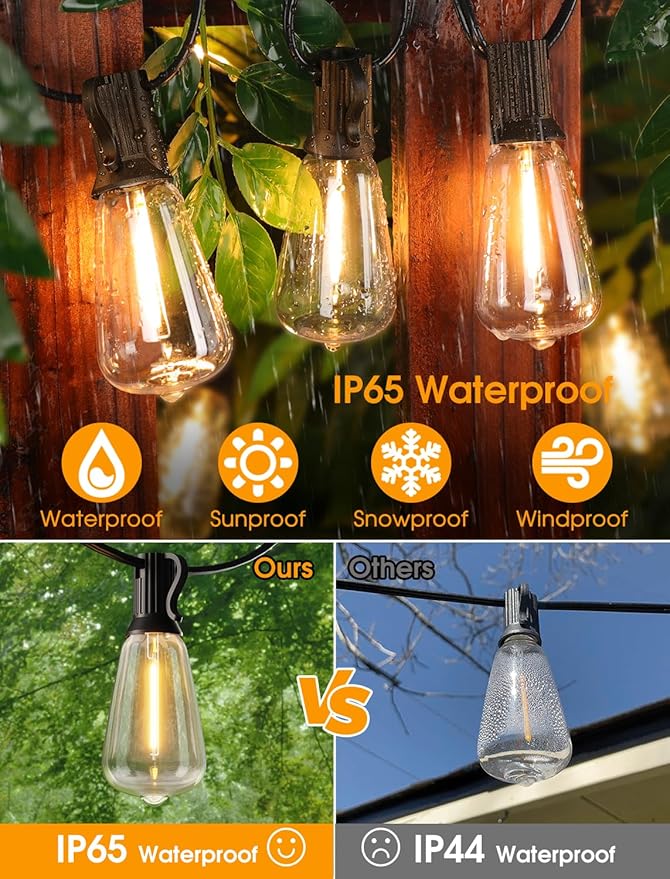 75FT(3x25FT) Outdoor String Lights, Patio Lights with 30+3 LED Dimmable Waterproof Connectable ST38 Bulbs for Outside Porch Balcony, Black