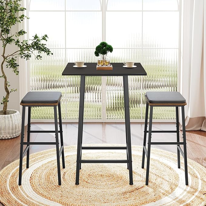 Bar Table, Kitchen Dining Table, Bar Counter Height Table, Pub Color Matching Breakfast Table, for Dining Room, Tavern, Coffee Corner, Party, Black BT02BB