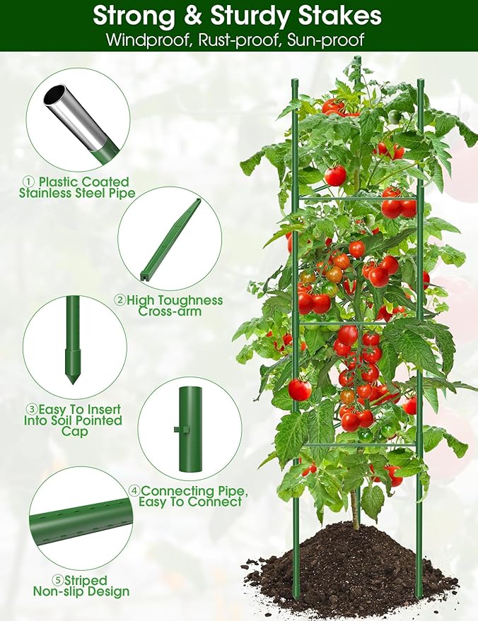 Tomato Cage for Garden,6 Pack Tomato Trellis for Raised Garden Bed Height Adjustable Up to 51.2inch Tomato Plant Support Stakes for Climbing Plants Vegetables Fruits Flowers（Extra Bold）