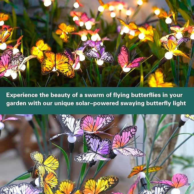 TONULAX Solar Garden Lights - Swaying Butterfly Light, Swaying in The Wind, Solar Outdoor Lights, Yard Patio Pathway Decoration, High Flexibility Iron Wire & Realistic Butterflies(10 Pack)