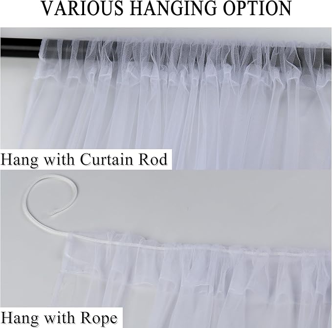 Patio Screen Mesh Outdoor Curtains Waterproof Sheer Lightweight Bug Netting for Porch Gazebo Garden Party Wedding Backdrop, White, W 125 x L 84 inch per Panel, 2 Panels