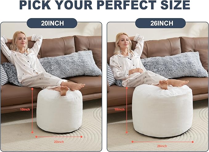 Small Pouf Ottoman Foot Rest Footstool and Ottomans Small for Couch Foot Stools for Living Room Boho Couch Ottoman White Beige Pouf Ottomans 26x18 Foot Rest Poufs Round Stool