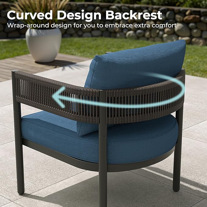 Grand patio 6-Piece Outdoor Furniture Set, 6 Seats Wicker Sofa Conversation Set with Thick Cushions and Coffee Table, for Backyard, Balcony, Garden (Peacock Blue)