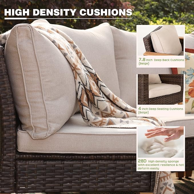PHI VILLA Patio Furniture Sectional Sofa Set of 2，Outdoor Wicker Furniture Armless Sofa with Cushion for Front Porch, Beige