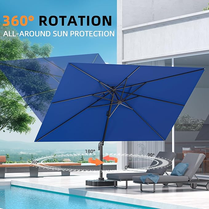 10' X 13' Outdoor Patio Umbrella Large Rectangle Cantilever Umbrella Heavy Duty 360°Rotation Offset Umbrella for Garden Deck Pool Patio,Navy Blue