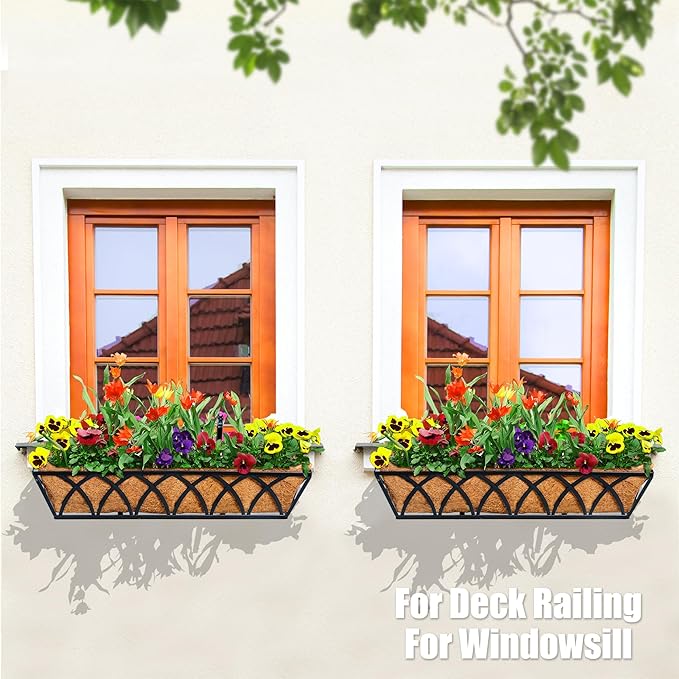 24in 4pcs Planter Box with Coco Liner, Rust-Resistant Metal Frame, Drainage Hole, Indoor/Outdoor Use, Black Finish