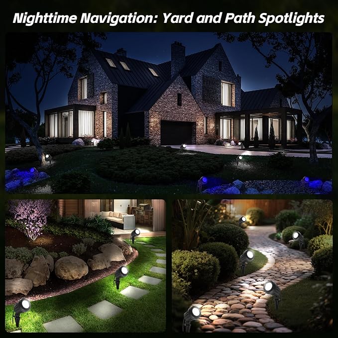 Spotlight Outdoor – 120V Plug-In, 6500K Cool White LED Landscape Lighting with RGB Purple 4 Color Lenses for Yard, Garden, Lawn & Tree Decor on Holidays&Everyday, IP67 Waterproof (2 Pack,Black)