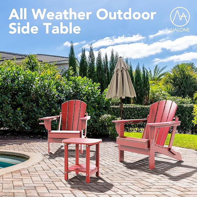 nalone Adirondack Side Table 16.5" Outdoor Side Table HDPE Plastic Double Adirondack End Table Small Table for Patio (Red)