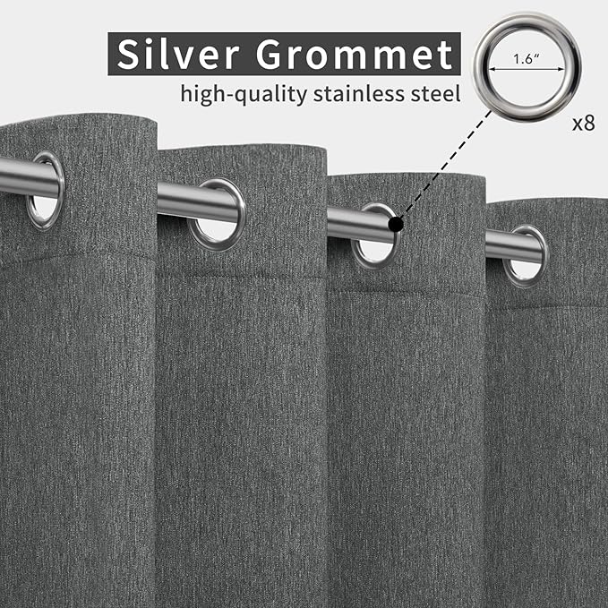 Easy-Going Linen Look Outdoor Curtains Waterproof Windproof Porch Curtains, Soft Thicken Outdoor Privacy Curtains for Patio, Gazebo, Grommet Top and Tab Bottom Drape, 1 Panel, 54x84 inch, Dark Grey