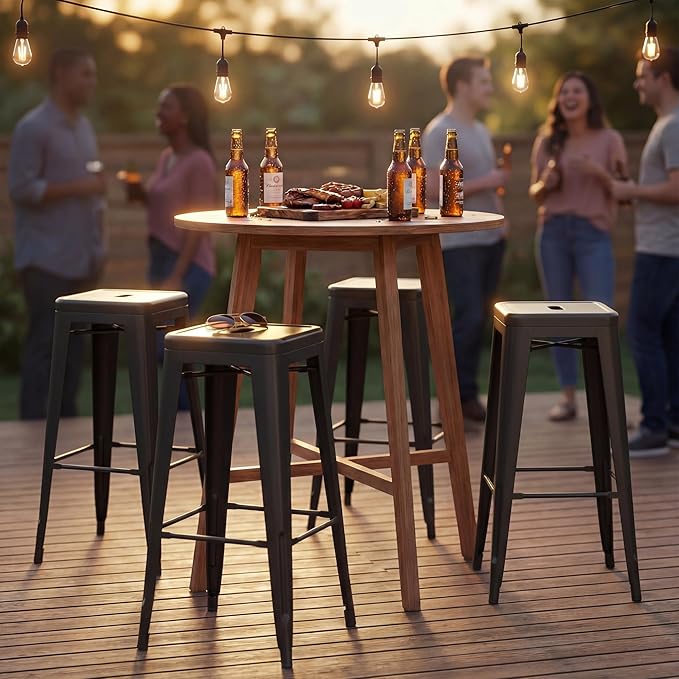 Shahoo 30 Inches Metal Bar Stools Counter Height Stackable Backless Stools, Industrial Patio Stools Indoor Outdoor Metal Kitchen Stools Set of 4 (Black, 30'')
