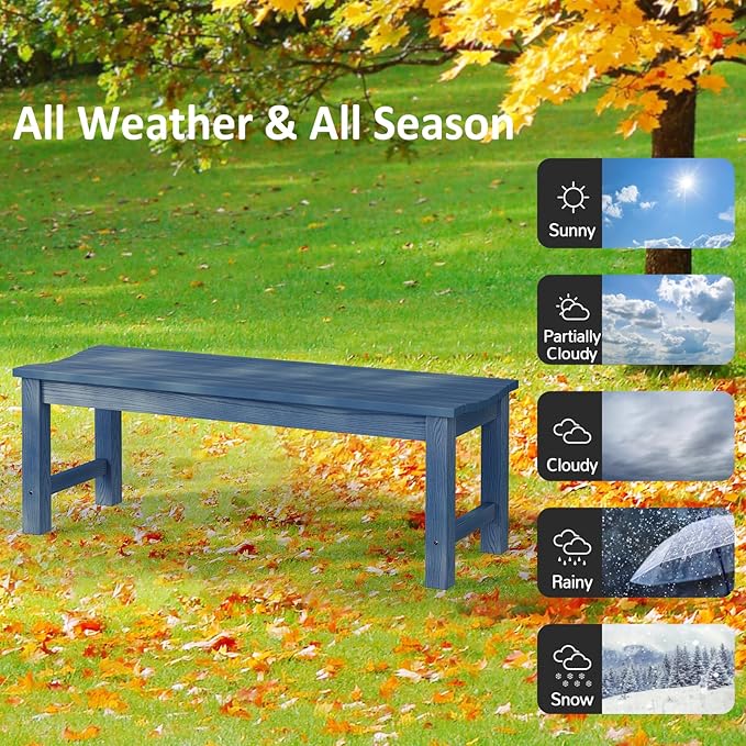 Outdoor Bench, 2-Person Patio Backless Bench Holds up to 800lbs, Weatherproof Garden Bench That Never Rot and Fade, Suit for Backyard, Porch, Patio, Deck and Entryway (Blue)