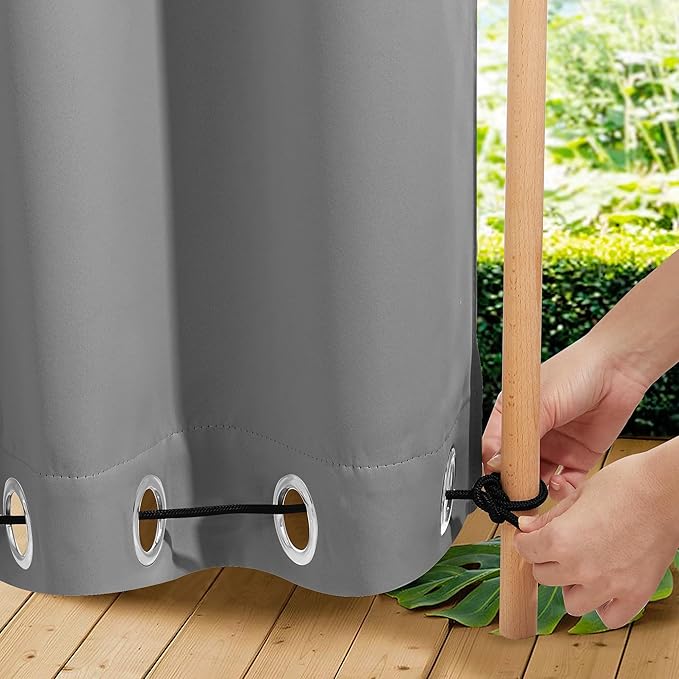 NICETOWN 2 Panels Outdoor Curtains for Patio Waterproof & Windproof, Grommet & Back Tab on Top & Bottom Weighted Drapes Keep Sun/Rain Out with Bouns Rope for Garage, Silver Grey, W84 x L108