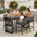 NICESOUL Wicker Outdoor Bar Set 5 Piece, 76" High Top Rattan Bar Table and Chairs Set of 4, Patio Counter Height Dining Table and Stools with Armrest & Cushions for Outside Backyard Poolside, Gray