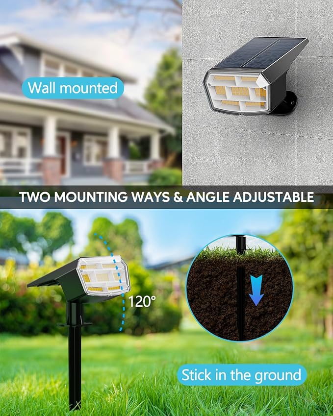 HIBOITEC Solar Spot Lights Outdoor 59LED Landscape Lights Solar Powered Uplights Waterproof Adjustable Brightness Dusk to Dawn for Outside Garden Yard Trees 8 Packs Cool White
