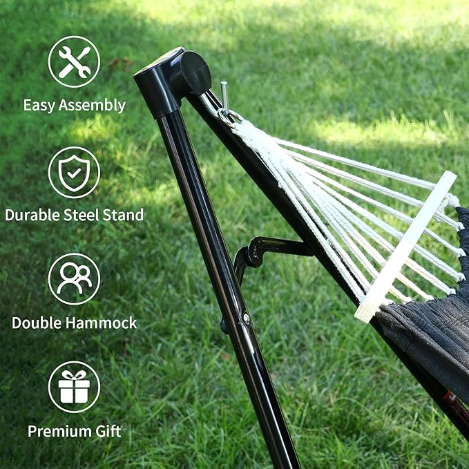 2 in 1 Hammock with Stand - Portable Hammock & Swing Chair, No Tools Assembly, with Carry Bag, Indoor Outdoor for Patio, Garden, Camping, Apartment (Black)