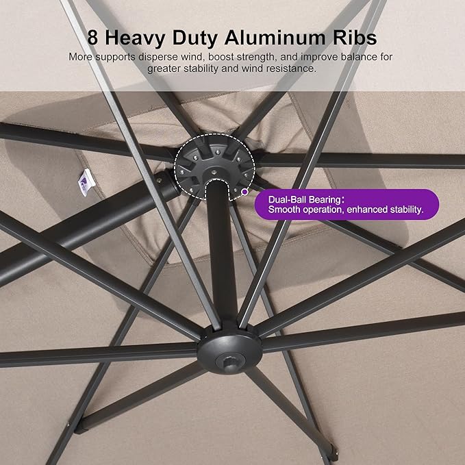 PURPLE LEAF Patio Umbrella 10' X 13' Rectangle Cantilever Umbrella Large Aluminum Outdoor Umbrellas with 360-degree Rotation & UPF40+ Premium Fabric for Deck Pool Garden Yard, Sand Dune