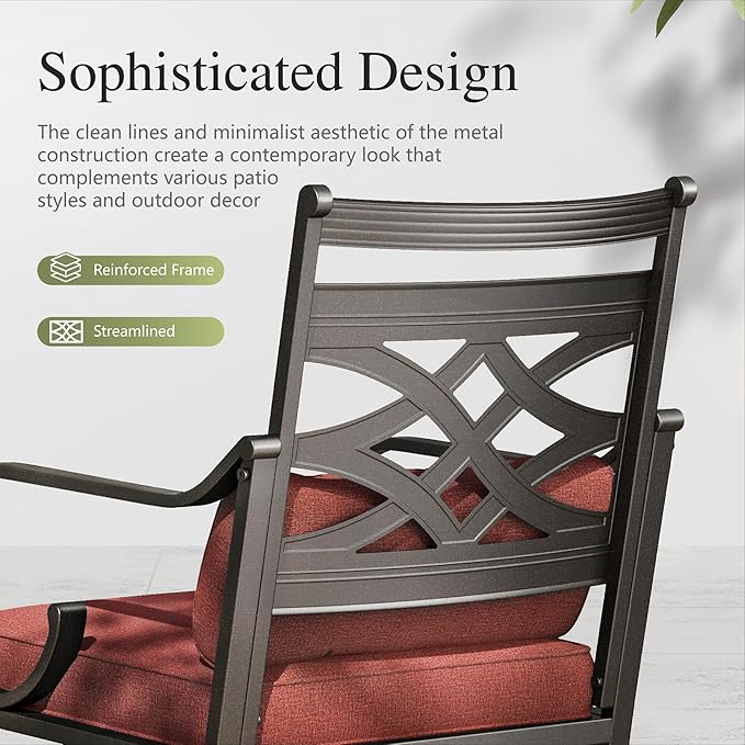 Sophia and William Swivel Patio Dining Set for 6, Outdoor Table and Chairs, Removable Seat Cushions, 60" Black Patio Dining Table,Red