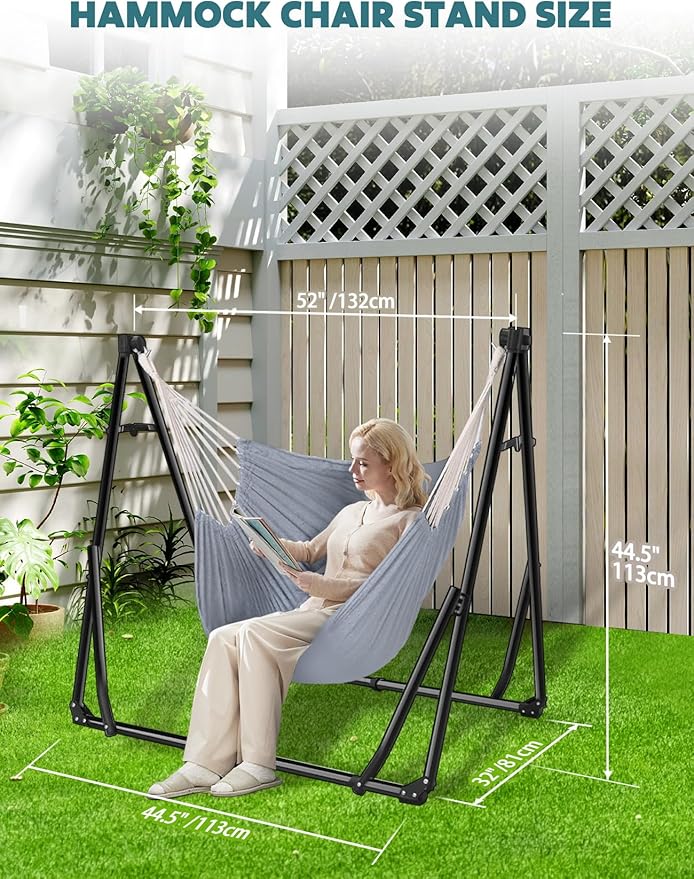 Anyoo 2 in 1 Hammock and Swinging Chair with Collapsible Steel Stand & Carrying Case,Portable & Adjustable,Easy Set Up for Outdoor,Indoor,Patio,Garden,Camping Trip