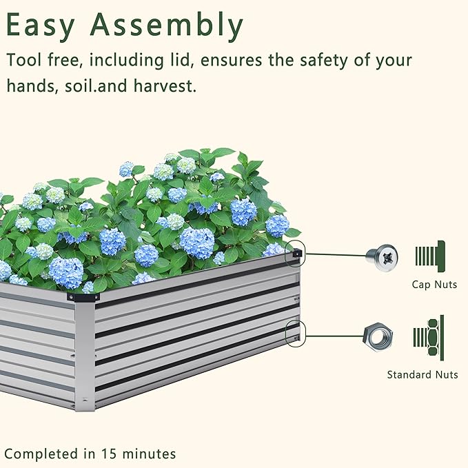 12x4x1FT Galvanized Raised Garden Bed Kit,Vegetable Boxes-Rectangle Metal Flower Box,Large Planter Raised Beds Outdoor Garden for Planting,Fruit,Herb-Silver