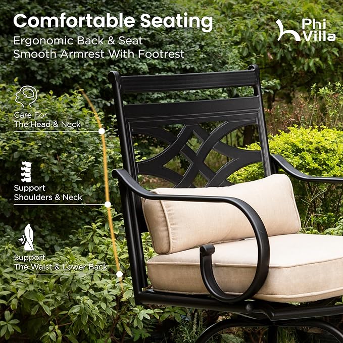 PHI VILLA 3 Pieces Patio Bar Set,Outdoor Bar Table and Chairs Set, Strong and Heavy Duty Outdoor Bar Set with Cushion and Pillow，2PCS Swivel Bar Stools with Square Bar Height Table