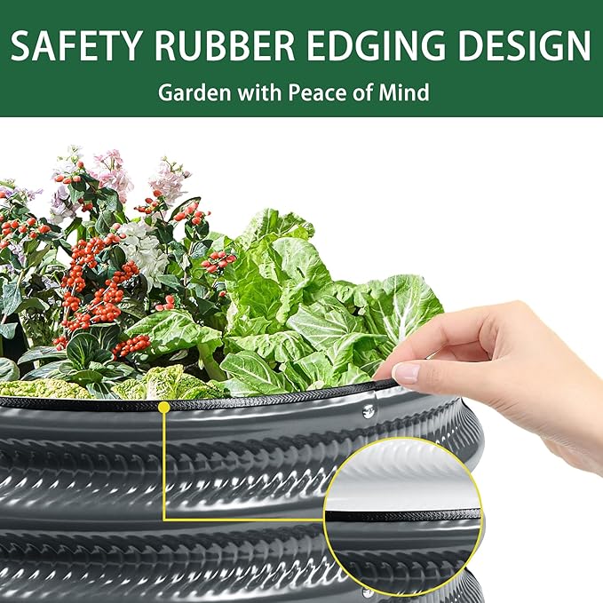 2 Pcs 2x2X1 FT Round Galvanized Raised Garden Bed Kit, Black Outdoor Planter Garden Bed, Metal Raised Box for Vegetables, Fruits, Flowers & Herbs