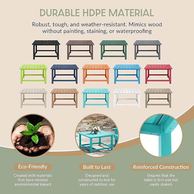 WestinTrends Malibu Low Outdoor HDPE Square Patio Coffee Table, Turquoise