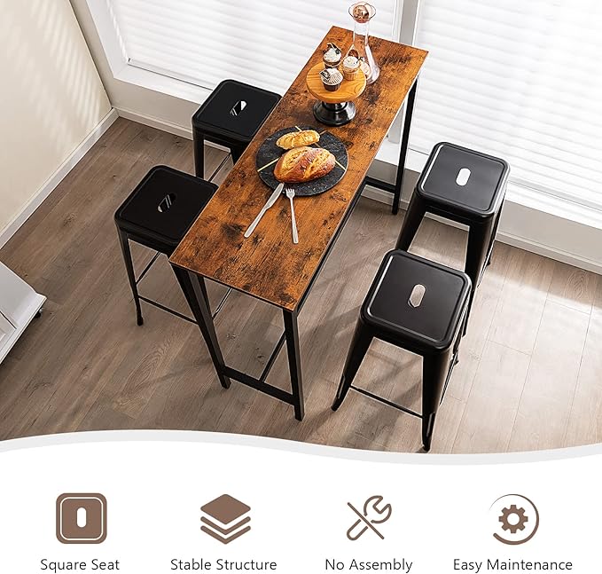 COSTWAY Bar Stools Set of 4, 30” Bar Height Metal Stools with Rubber Footpads & Handling Hole, X-Shaped Reinforced Design, Stackable Stools, for Kitchen, Dining Room, Pub (Black, 30‘’)