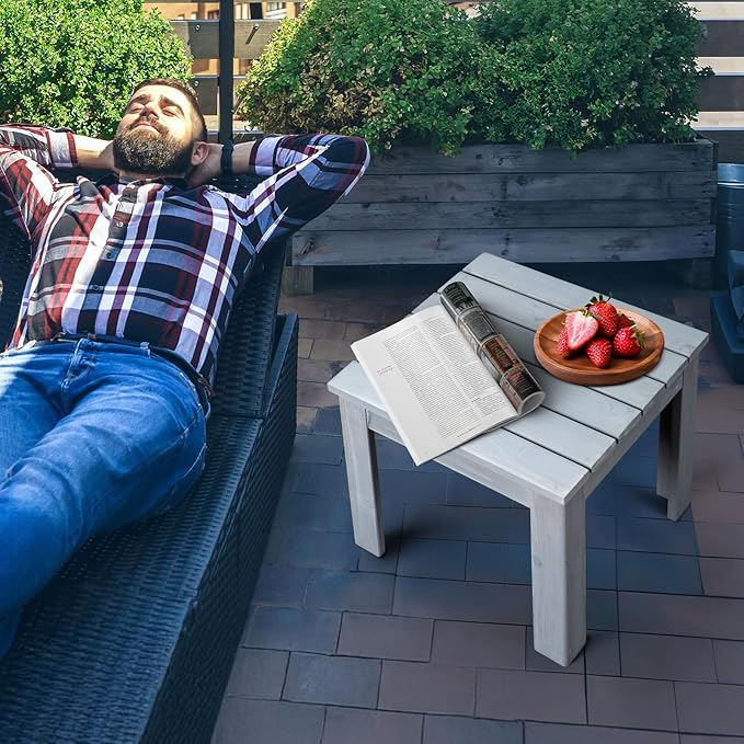 VINGLI Outdoor Wooden Side Table, Square Patio Side Table, Small Outdoor Table for Patio, Backyard, Garden, Poolside, Balcony, Adirondack Conversation End Table (Grey)