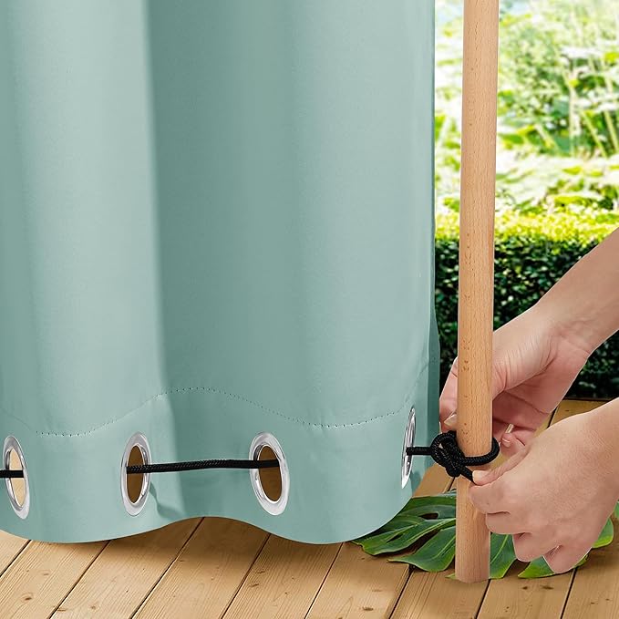 NICETOWN 2 Panels Waterproof Outdoor Curtains Fixed Grommet & Back Tab on Top & Bottom, Thermal Insulated Keep Rain & Sun Out Privacy Windproof Outdoor Draperies with Rope, W52 x L72, Aqua Blue