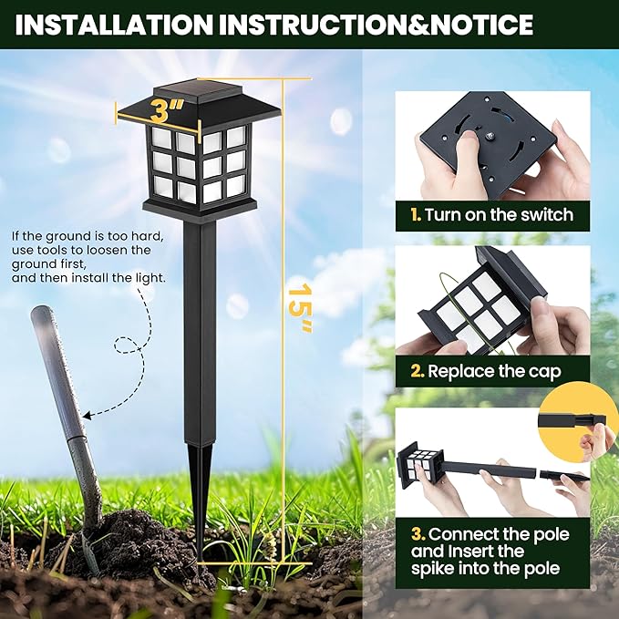 GIGALUMI Solar Outdoor Lights，16 Pack LED Solar Lights Outdoor Waterproof, Solar Walkway Lights Maintain 10 Hours of Lighting for Your Garden, Landscape, Path, Yard, Patio, Driveway