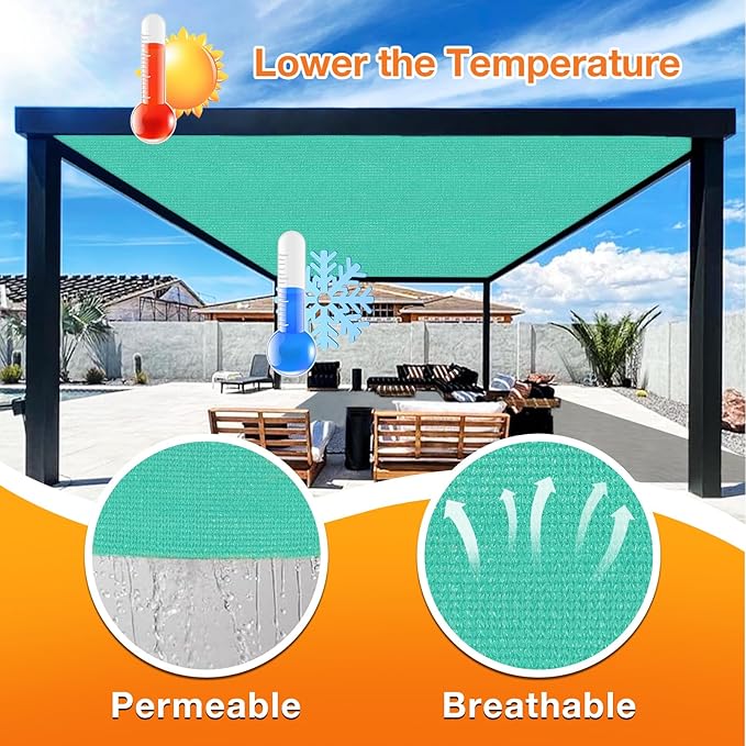 Artpuch Outdoor Pergola Shade Cover 16' X 20' Sun Shade Cloth with Grommets, 90% UV Protection Canopy Patio Privacy Screen (Customized Available) GN107, Turquoise