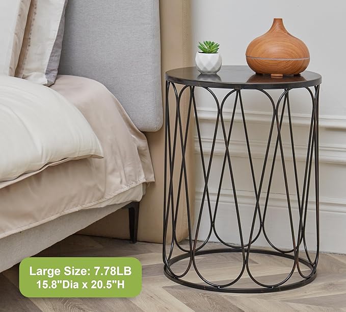 HFHOME Set of 3 Metal Outdoor Side Table, Nesting Round Coffee Table for Indoor Outdoor, Heavy Duty End Tables Plant Stand Living Room Garden Stool - Bronze