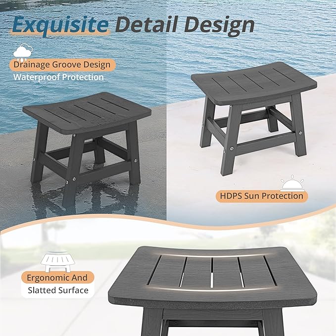 LUE BONA Outdoor Adirondack Ottomans, Footrest Footstool, Outdoor Foot Rest for Patio, HDPS All Weather Waterproof Footrest Footstool for Adirondack Chair, Dark Gray