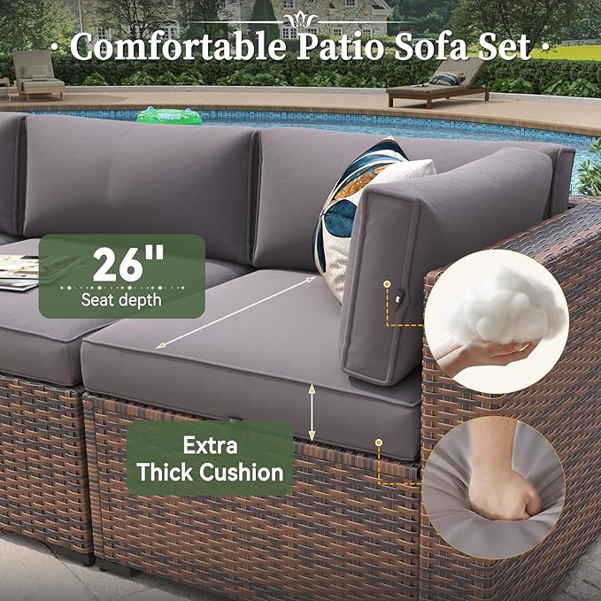 Aoxun 15 Piece Patio Furniture Set with 44” Fire Pit Table Wicker Rattan Outdoor Sectional Sofa Set with Coffee Table and Thickened Cushions, Grey (Waterproof Cover Included)