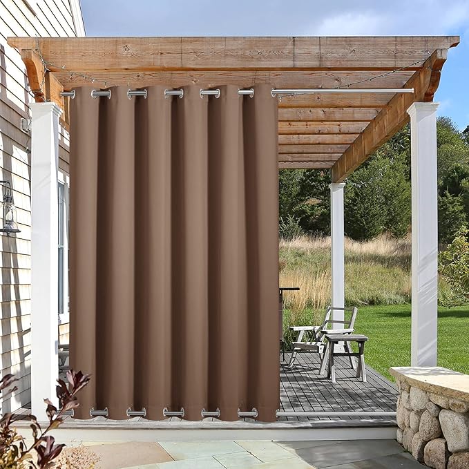 NICETOWN Patio Waterproof Outdoor Curtain, Thermal Insulated Rustproof Double Grommets (Top and Bottom) Wind-Break Outdoor Drape Keep Privacy for Pergola, 1 Panel, W84 by L84, Tan-Khaki