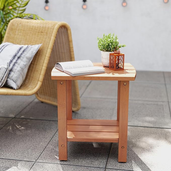 2-Tier Adirondack Side Table 17" with Double Shelf, Easy Assembly Solid Wood End Table,Outdoor & Indoor Small Table for Living Room,Patio, Poolside, Porch - Weather Resistant Walnut