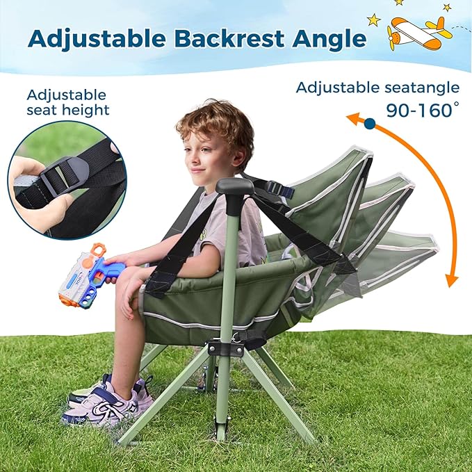 Kids Hammock Chair,Adjustable Kids Camping Chair,Folding Chair with Stand,Portable Hammock Chair for Camping, Travelling and Patio,Green,Supports 135 LBS