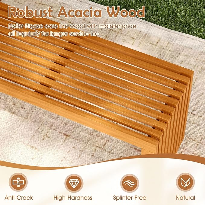 Tangkula Patio Acacia Wood Bench, 36” Outdoor All-Slat Wood Bench for 2 People, 800 lbs Capacity, Outdoor Backless Seating Furniture for Park, Garden, Yard, Porch (2,Teak)