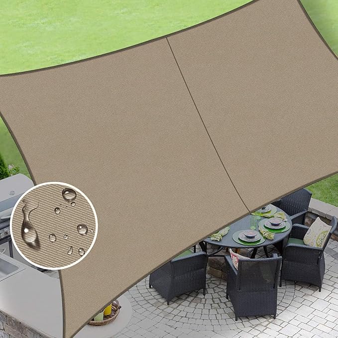 LOVE STORY Rectangle 10'x14' Waterproof Sun Shade Sail Canopy UV Block for Outdoor Patio Backyard Carport,Taupe(We Make Custom Size)
