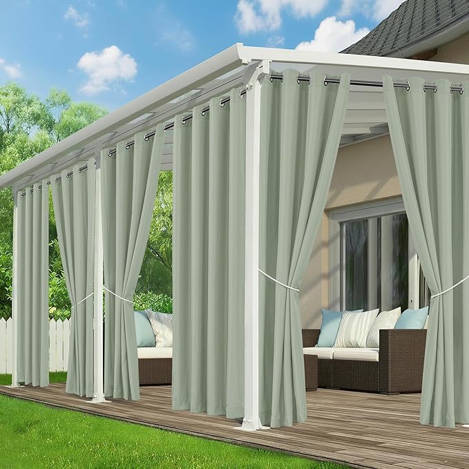 Outdoor Curtains for Patio Waterproof - 6 Panels Privacy Weatherproof Outside Curtains with Grommets for Pergola, Gazebo, Porch, Cabana, Balcony, 54 x 108 Inch, Sage Green