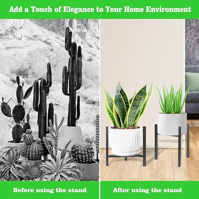 Airpark Plant Stand Indoor Adjustable, Metal Modern Plant Stand, Heavy Duty Stable Plant, Fit 8-12 inch Pots, Number of Items-3, Color-Black (Pot & Plant Not Included)