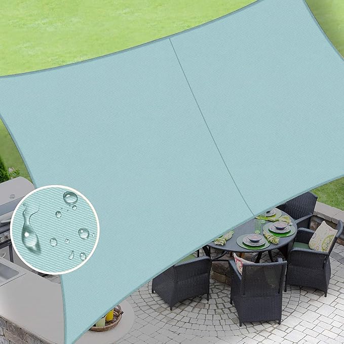 LOVE STORY Waterproof 6.5' x 10' Rectangle Sky Blue Sun Shade Sail Cannoy UV Resistant for Outdoor Patio Garden Backyard (We Make Custom Size)