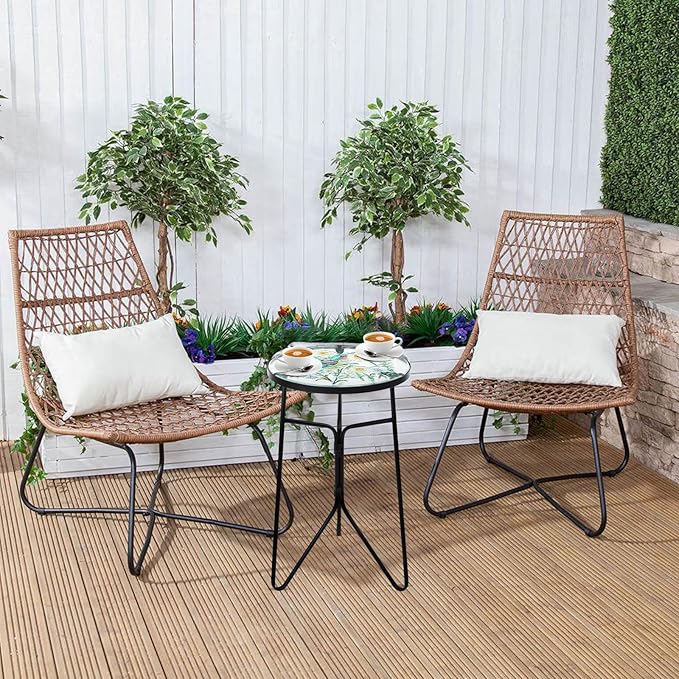 VCUTEKA Patio Side Table Outdoor Accent Table Bistro Coffee Table Plant End Table Small Porch Table Indoor Round Glass Balcony Plant Table Stands Golden Transparent Hummingbird 12 inches