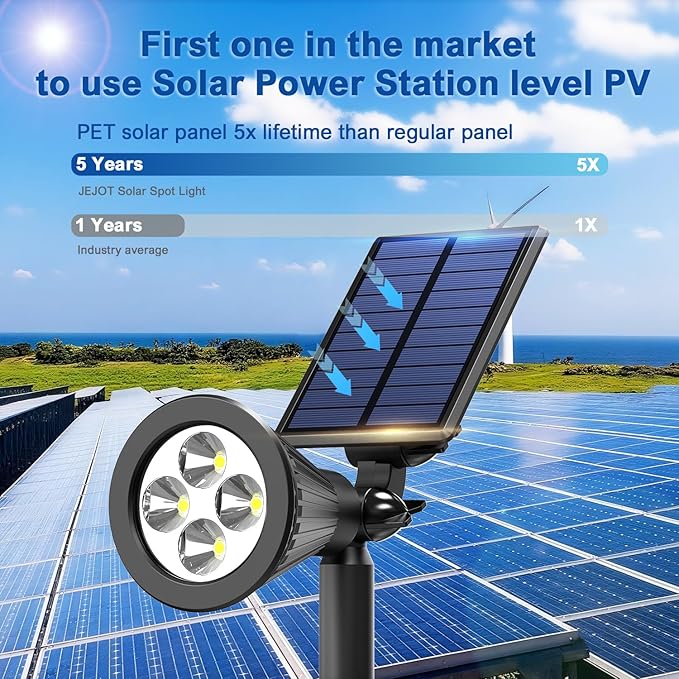 Solar Lights Outdoor Waterproof IP65,6500K Super Bright LED,2 Lighting Modes, Solar Powered Yard Garden Solar Spot Lights for Flag Landscape Auto On/Off-8 Pack