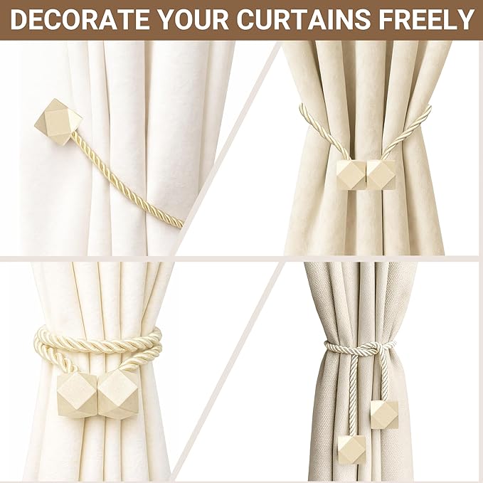 Hion Magnetic Curtain Tiebacks Beige 6 Pack, Curtain Tiebacks Buckles Holdbacks Holders Hooks Clip for Home Bedroom Office Decorative Thick or Thin Curtain
