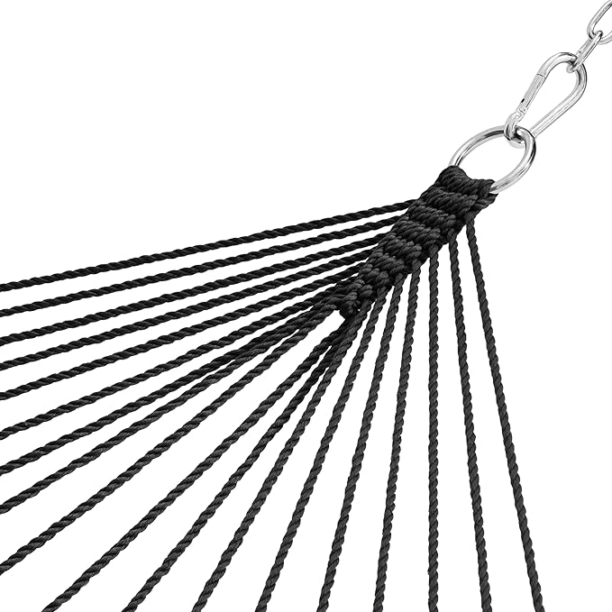 Lazy Daze Hammocks 10.5 FT Double 2 Person Caribbean Rope Hammock, Hand Woven Polyester Hammock with Spreader Bars, for Outside Outdoor Backyard Patio Poolside, 450 LBS Capacity, Gray