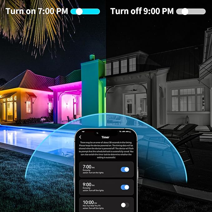 KSIPZE Outdoor led Strip Lights Waterproof IP68, RGB Outdoor led Lights with Button & Bluetooth App Control, Music Sync, Timer, Exterior Led Rope Lights for Decor Balcony, Roof, Garden, Pool
