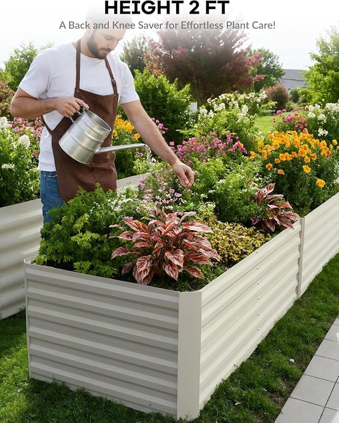 GarveeLife 2pcs 6x3x2 ft Galvanized Raised Garden Bed, 24" Tall Metal Planter Box for Flowers Vegetables, Rust-Resistant Raised Garden Beds for Gardening, Easy Assembly Outdoor Garden Box & Planters